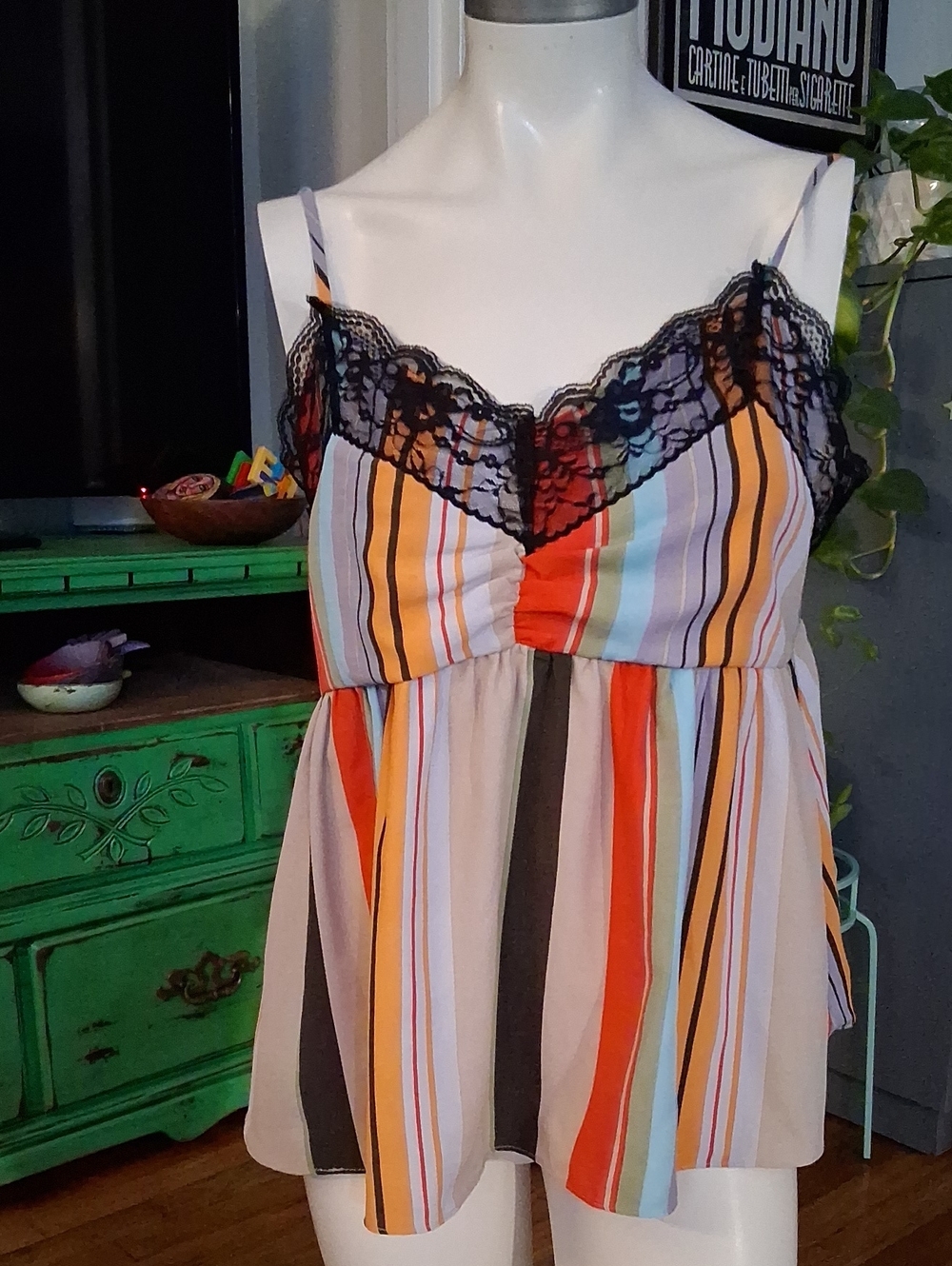 entro Multicolor Striped Lace-Trim Cami